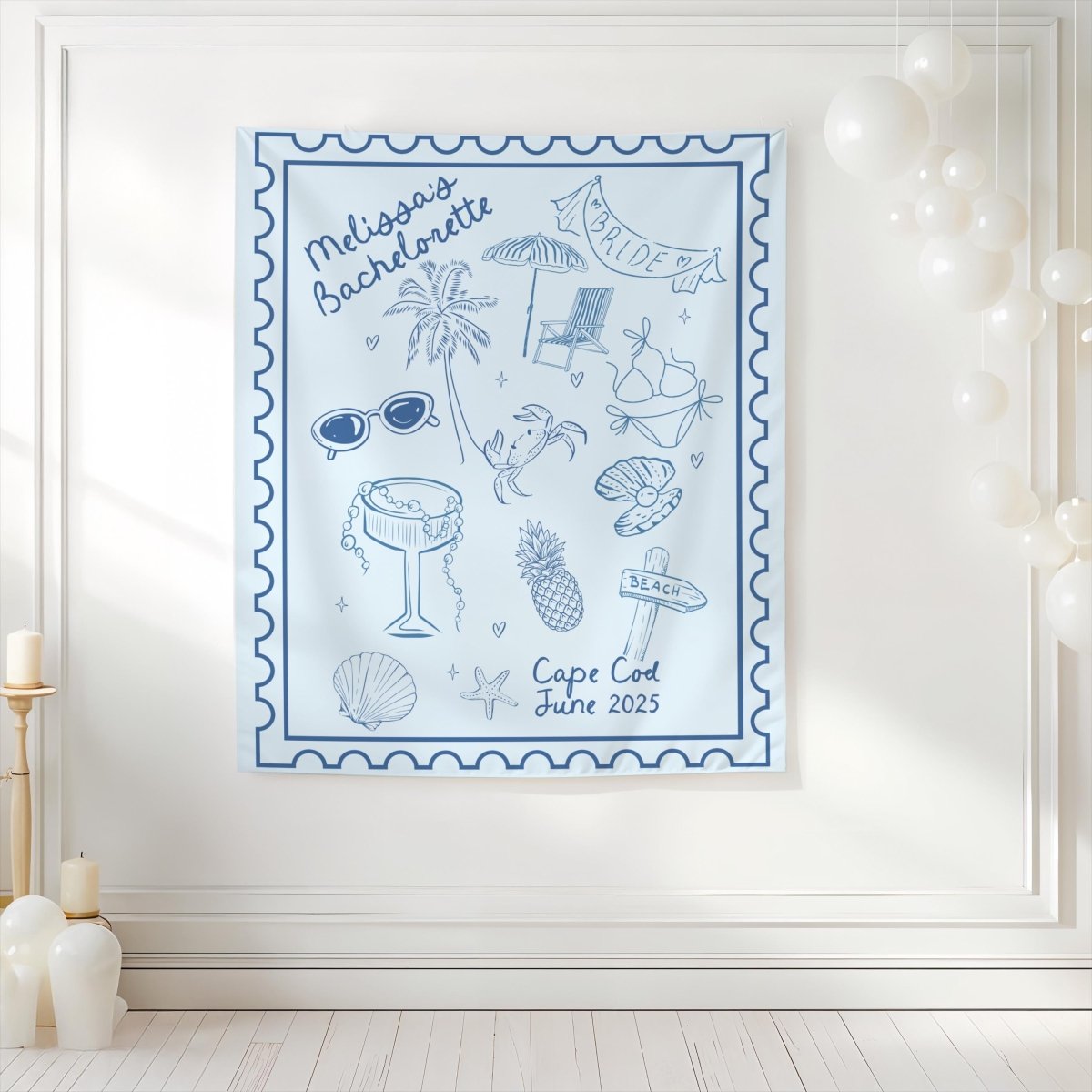 Coastal Bachelorette Theme Wall Tapestry Beach Destination Bachelorette Hen Party Trip Bach and Boujee