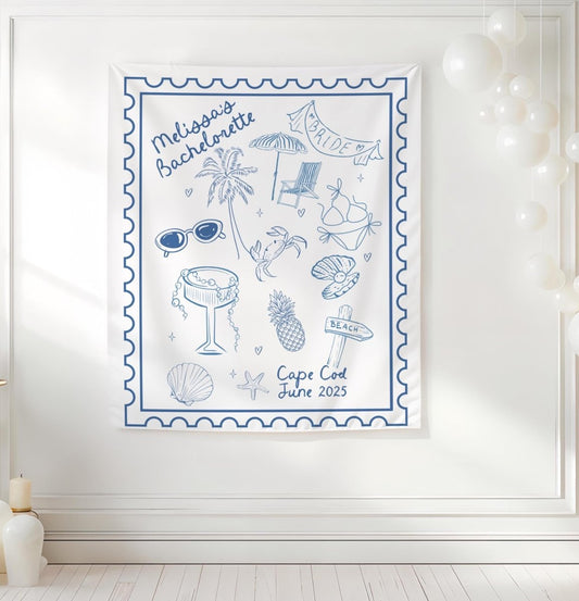 Coastal Bachelorette Theme Wall Tapestry Beach Destination Bachelorette Hen Party Trip Bach and Boujee