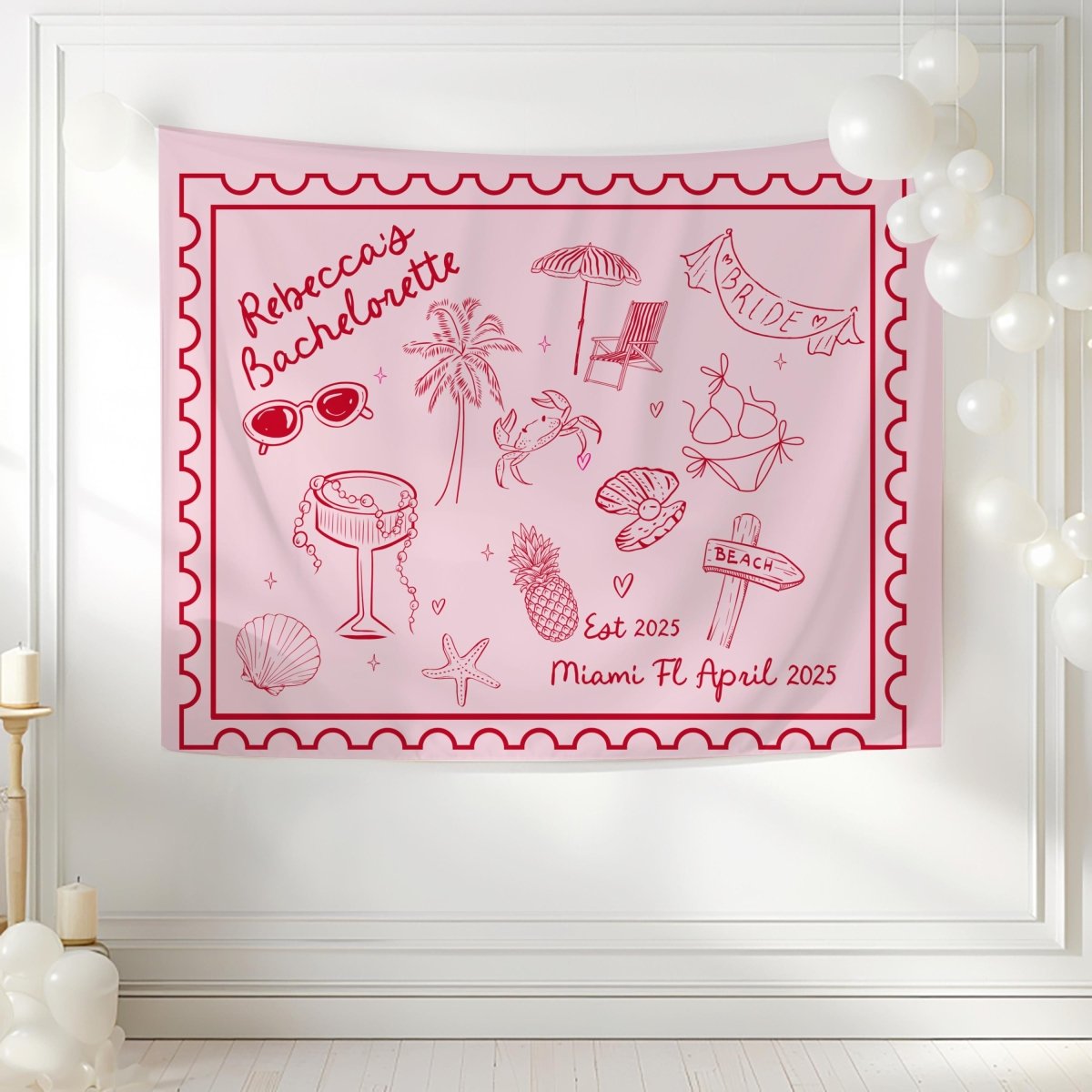 Coastal Bachelorette Theme Wall Tapestry Beach Destination Bachelorette Hen Party Trip Bach and Boujee