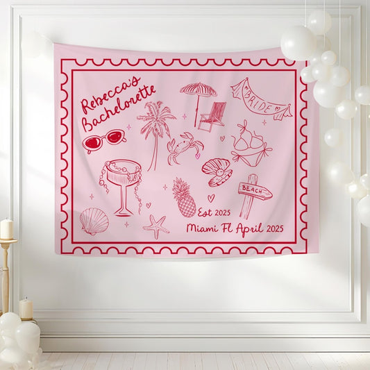 Coastal Bachelorette Theme Wall Tapestry Beach Destination Bachelorette Hen Party Trip Bach and Boujee