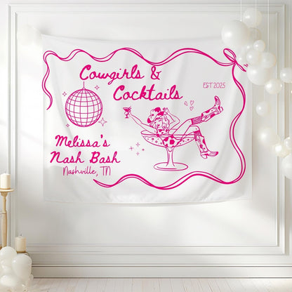 Cowgirls & Cocktails Tapestry Wall Banner - Country BOHO Bachelorette Banner Nashville Decoration Bach and Boujee