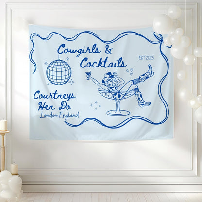 Cowgirls & Cocktails Tapestry Wall Banner - Country BOHO Bachelorette Banner Nashville Decoration Bach and Boujee