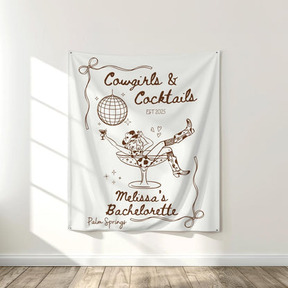 Cowgirls & Cocktails Tapestry Wall Banner - Country BOHO Bachelorette Banner Nashville Decoration Bach and Boujee