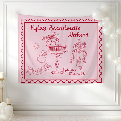 Custom Champagne Cocktail Bachelorette Trip Tapestry Banner Pink Backdrop Hen Party Bach and Boujee