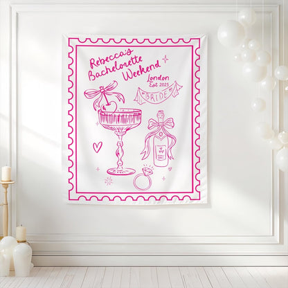 Custom Champagne Cocktail Bachelorette Trip Tapestry Banner Pink Backdrop Hen Party Bach and Boujee