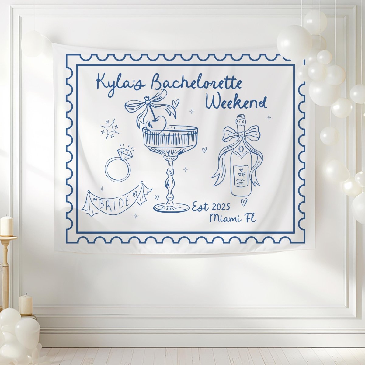 Custom Champagne Cocktail Bachelorette Trip Tapestry Banner Pink Backdrop Hen Party Bach and Boujee