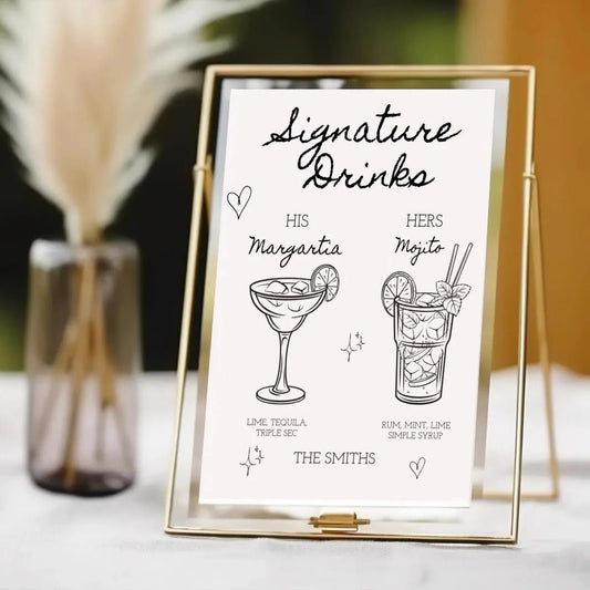 Custom Editable Signature Cocktail Menu Template for Weddings - Hand - Drawn Design Bach and Boujee Invitations