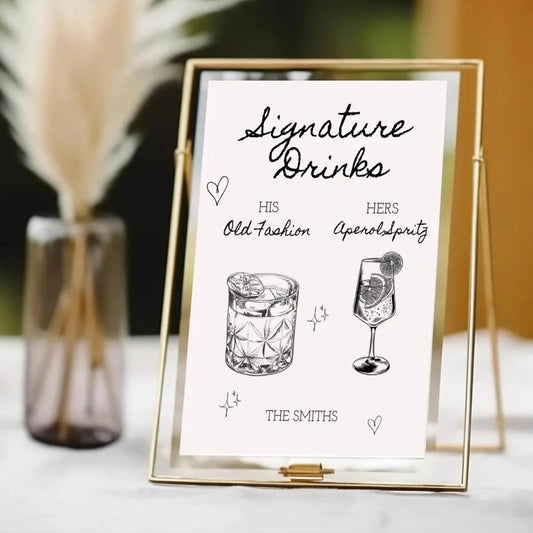 Custom Hand - Drawn Cocktail Menu Sign Template - Whimsical Wedding Drink List Decor Bach and Boujee Invitations