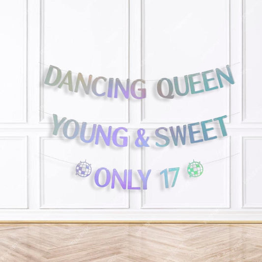 Dancing Queen Young & Sweet Only 17th Birthday Party Banner Decoration Party Girls Birthday Bach and Boujee