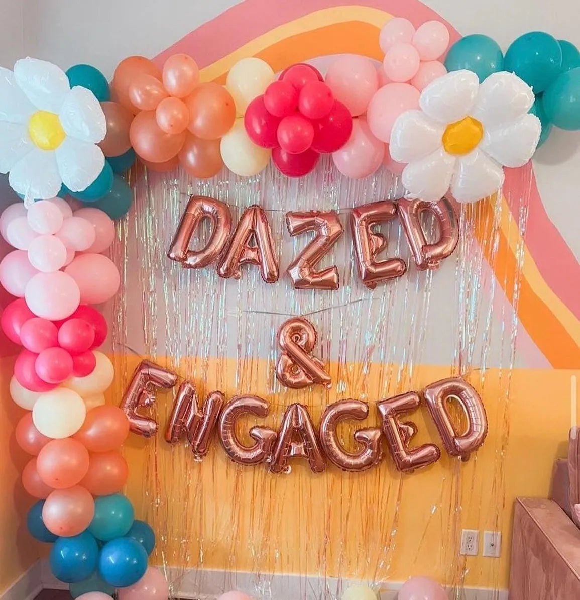 Dazed and Engaged Balloon Banner - Bachelorette Party 90s Neon Jumbo Bride Decoration Bach and Boujee Balloons