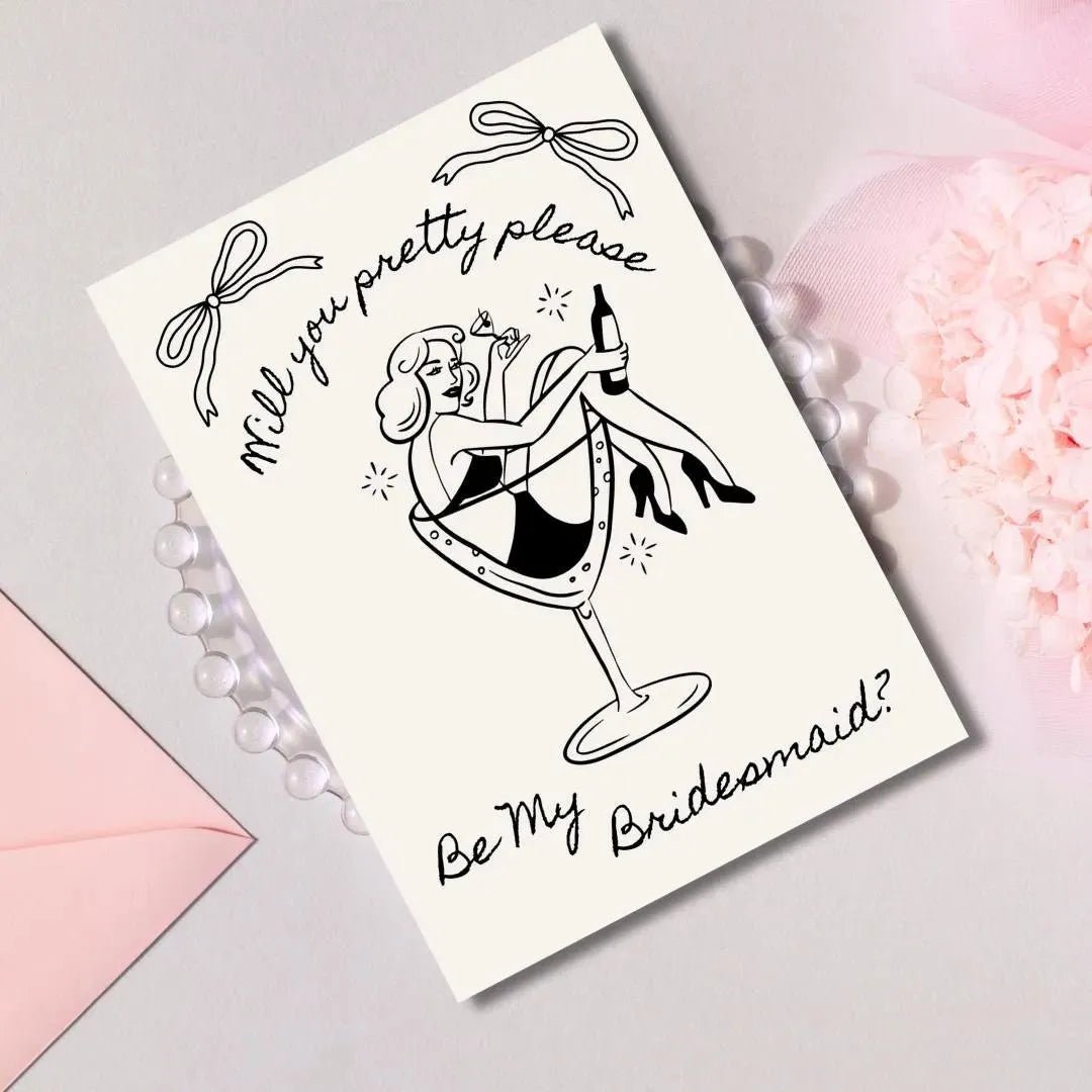 Editable Vintage Bridesmaid Proposal Card Template - Fun Martini Design for Maid of Honor Bach and Boujee Invitations
