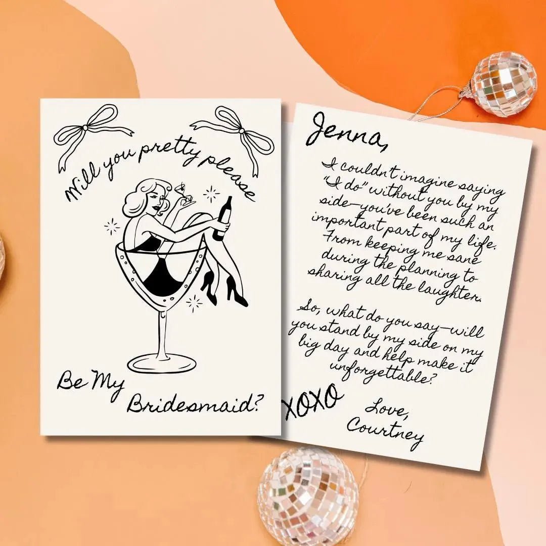 Editable Vintage Bridesmaid Proposal Card Template - Fun Martini Design for Maid of Honor Bach and Boujee Invitations