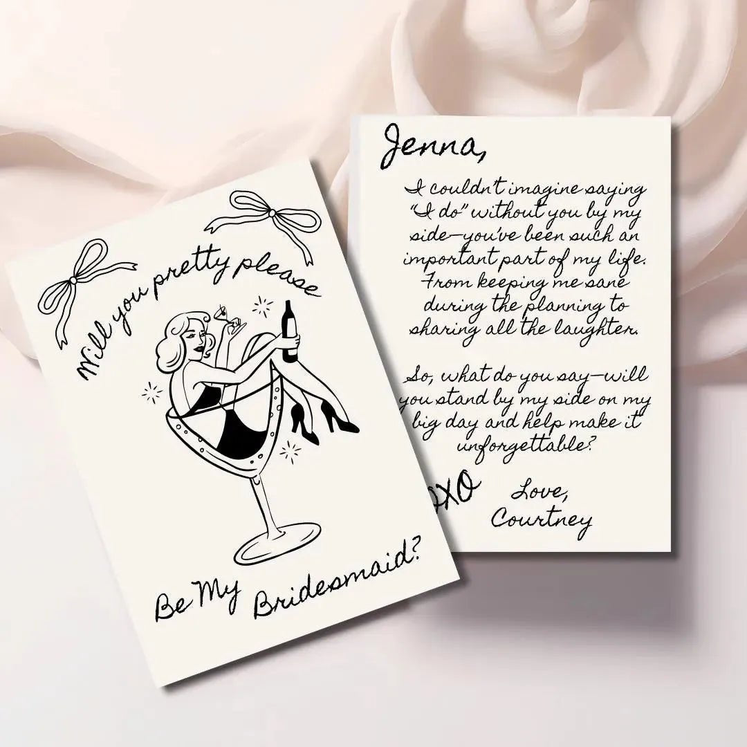 Editable Vintage Bridesmaid Proposal Card Template - Fun Martini Design for Maid of Honor Bach and Boujee Invitations