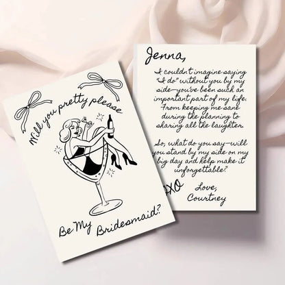 Editable Vintage Bridesmaid Proposal Card Template - Fun Martini Design for Maid of Honor Bach and Boujee Invitations