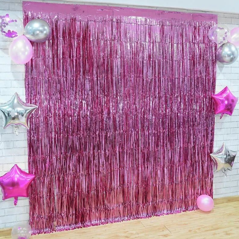 Hot Pink Tinsel Foil Curtain Bach and Boujee