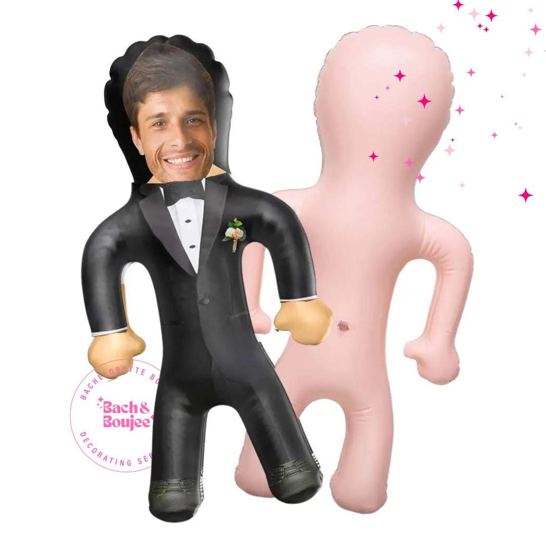 Inflatable Groom Face Blow Up Doll Bachelorette Party Prop Groom Hen Party Gag Gift for Bride Bach and Boujee