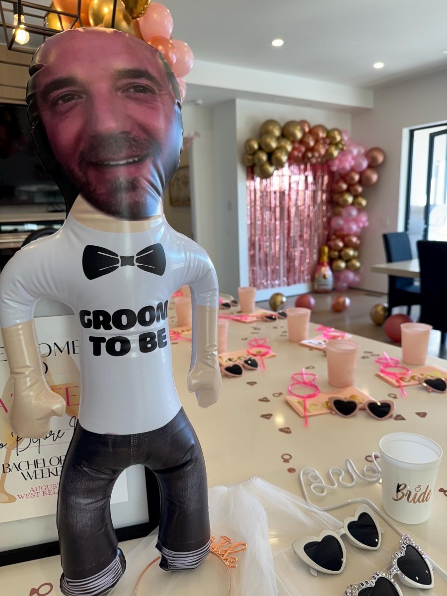 Inflatable Groom Face Blow Up Doll Bachelorette Party Prop Groom Hen Party Gag Gift for Bride Bach and Boujee