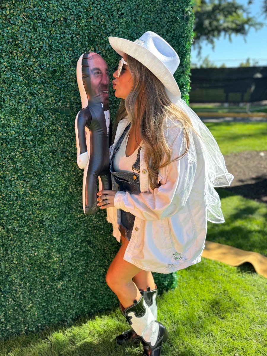 Inflatable Groom Face Blow Up Doll Bachelorette Party Prop Groom Hen Party Gag Gift for Bride Bach and Boujee