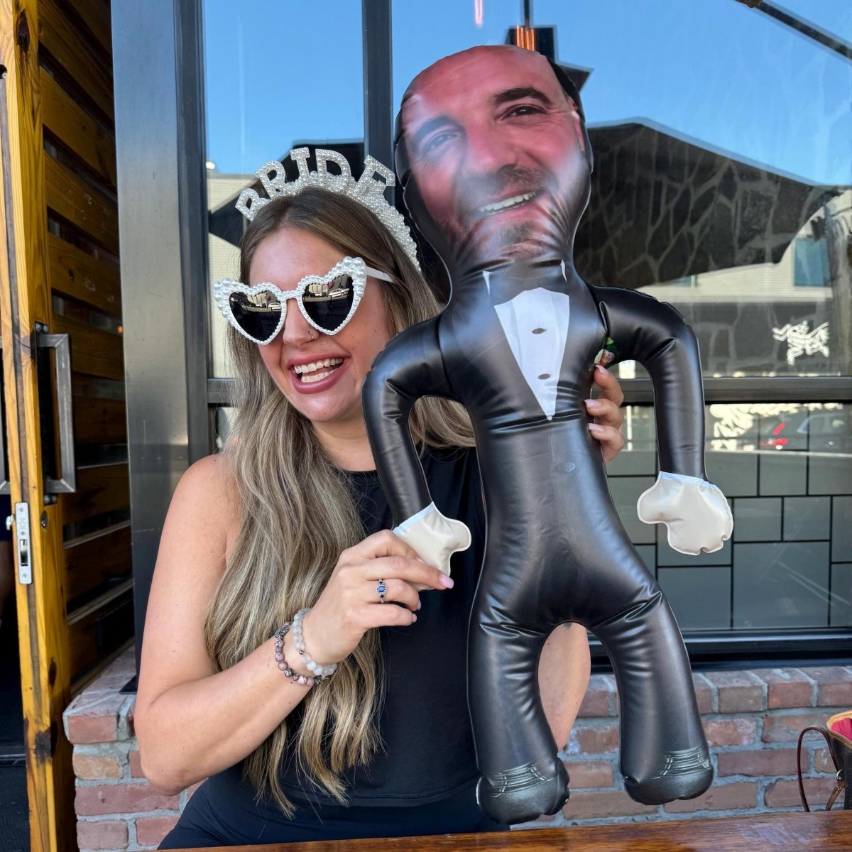 Inflatable Groom Face Blow Up Doll Bachelorette Party Prop Groom Hen Party Gag Gift for Bride Bach and Boujee