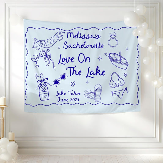 Love On the Lake Bachelorette Banner Tapestry Theme Camping Beach Cottage Bachelorette Decoration Bach and Boujee