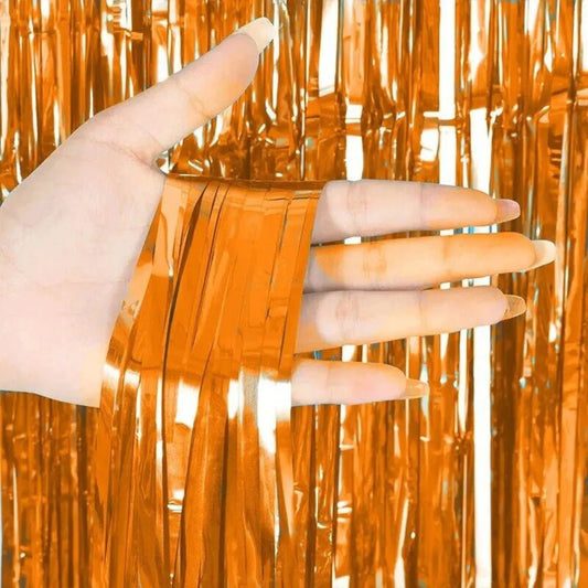 Orange Foil Fringe Curtain - Halloween Bachelorette Metallic Tinsel Backdrop Party Streamers Door Curtains Photo Backdrop forBirthday Decorations Bach and Boujee