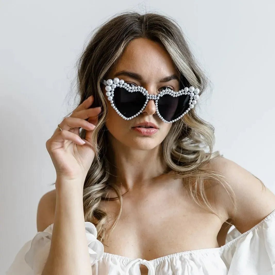 Pearl Heart Sunglasses for Brides Bachelorette Parties and Hen Do Decorations Perfect Gift for Bridesmaids Bach and Boujee