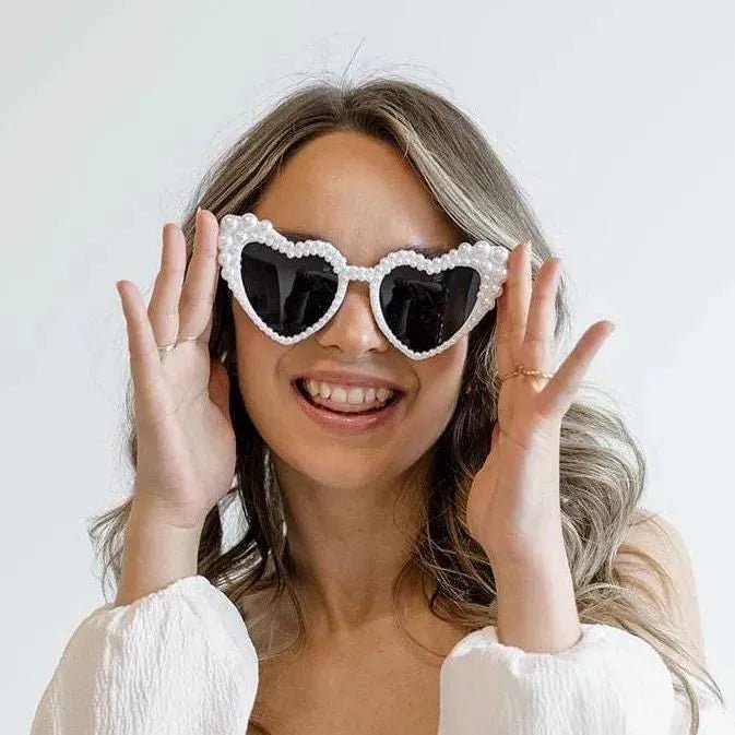 Pearl Heart Sunglasses for Brides Bachelorette Parties and Hen Do Decorations Perfect Gift for Bridesmaids Bach and Boujee