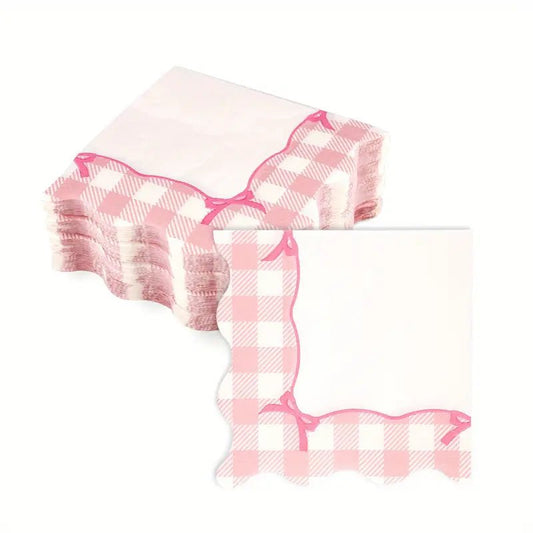 Pink Bow Gingham Cocktail Napkins Bach and Boujee
