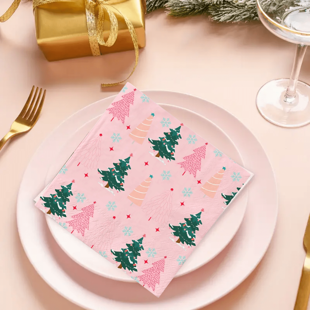 Pink Christmas Tree Napkins Bach and Boujee