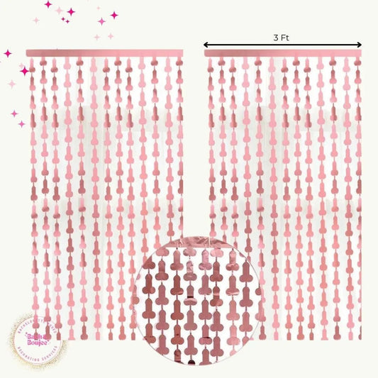Pink Tinsel Penis Backdrop for Bachelorette Party Decorations - Same Penis Forever Theme Bach and Boujee