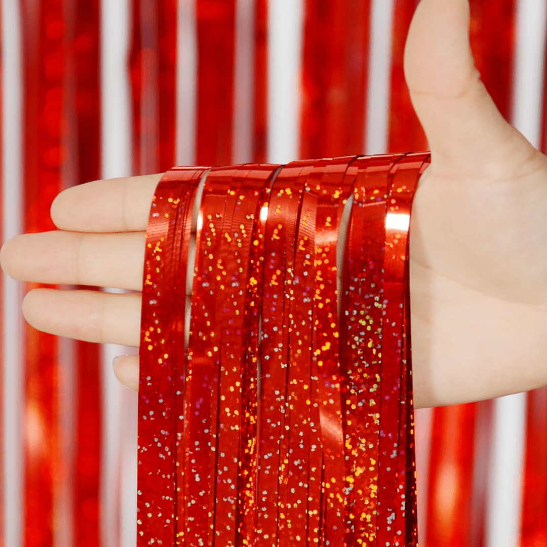 Red Tinsel Foil Curtain Bach and Boujee