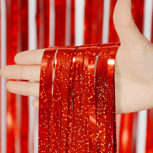 Red Tinsel Foil Curtain Bach and Boujee