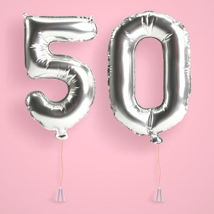 Silver Birthday Number Balloons - Jumbo 40" Bach and Boujee