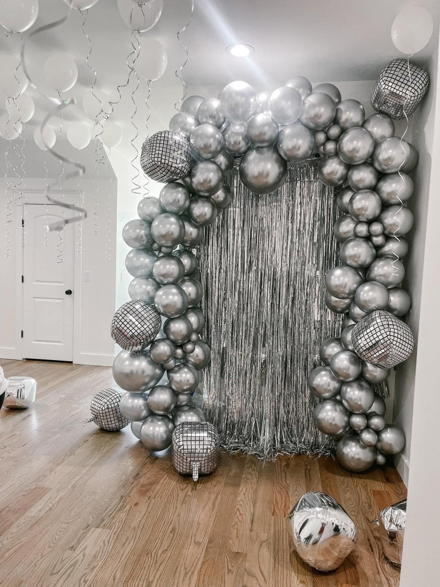 Silver Disco Balloon Arch Bach and Boujee