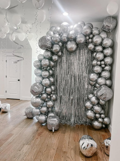 Silver Disco Balloon Arch Bach and Boujee
