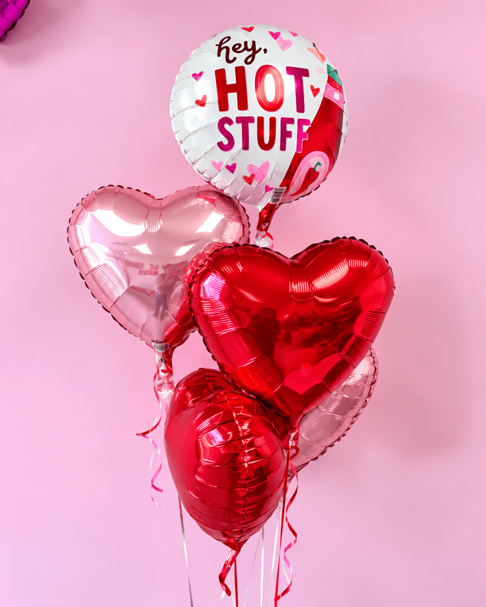 Valentines Hot Stuff Heart Balloon Bouquet Bach and Boujee