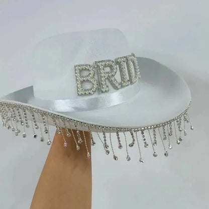 Veiled Bride's Cowboy Hat - The Ultimate Western - Themed Bachelorette Stagette Soiree Accessory Bach and Boujee