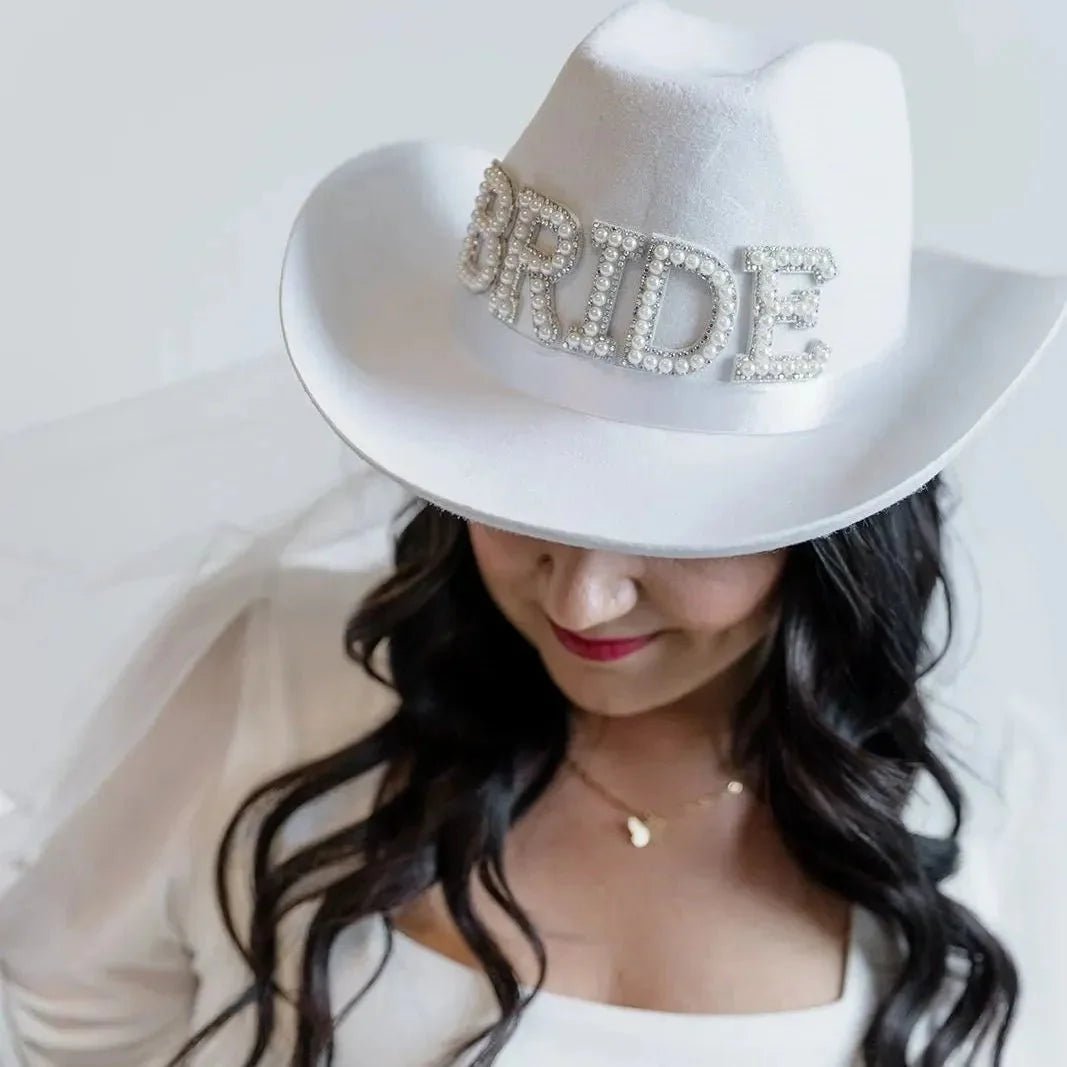 Veiled Bride's Cowboy Hat - The Ultimate Western - Themed Bachelorette Stagette Soiree Accessory Bach and Boujee