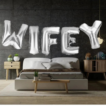 Wifey Balloon Banner - Foil Balloon Letter Banner for Bachelorette Parties Bridal Showers and Hen Parties Bach and Boujee Balloons