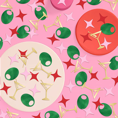 Colorful cocktail-themed paper plates on a pink background